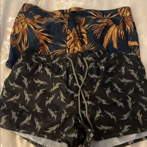 Tropical and Shark Print Mens Swim Shorts